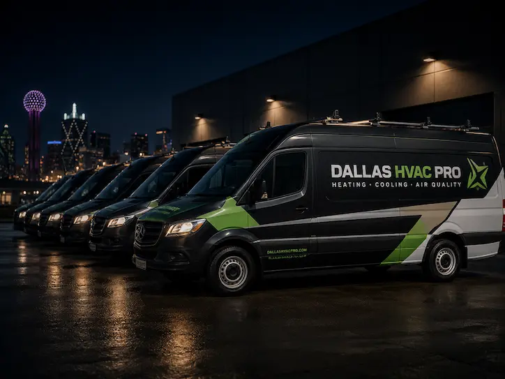 Dallas HVAC Pro fleet vehicle wraps at night